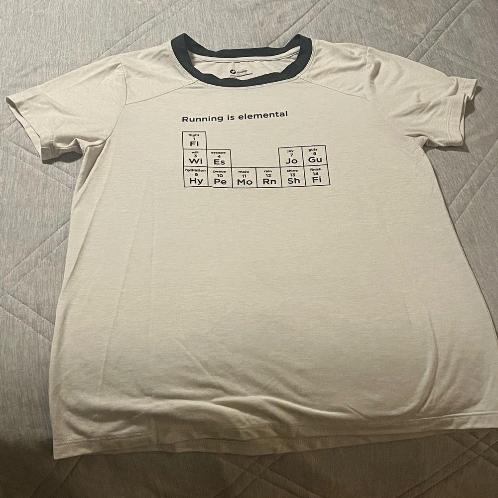 Oiselle Cream and Black Elemental Running Tee